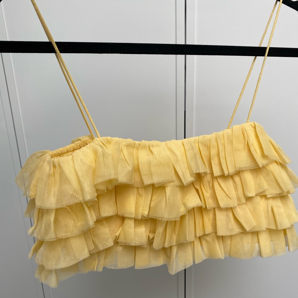 Yellow Tulle Crop Top